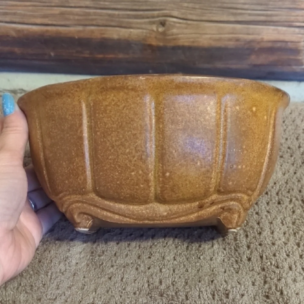 Vintage Brown Ceramic Bowl Vase Home Decor Neutral oval Stoneware
